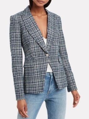 Veronica Beard Navy, Green & White Plaid Dickey Jacket with Silver  Buttons